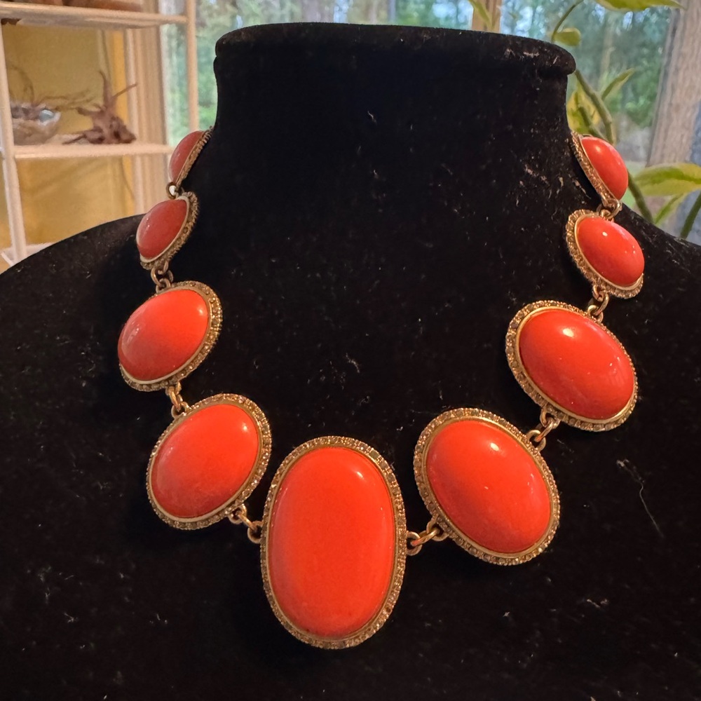 Gold and Orange Necklace Statement Jewelry